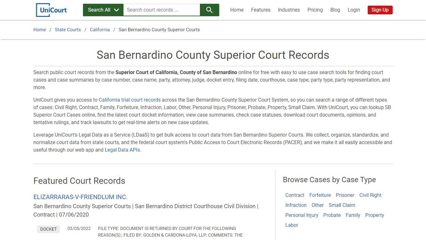 San Bernardino County Superior Court Records | California | UniCourt